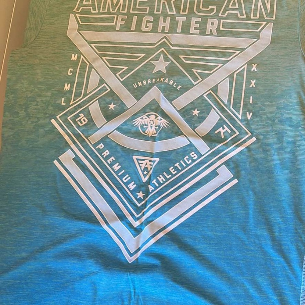 Men’s American Fighter Blue and White Short Sleeve Tee XL